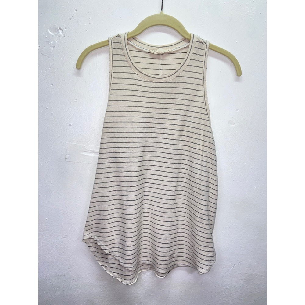 Lovestitch Striped Racerback Tank Top Cream Black Distressed Minimalist Paper M